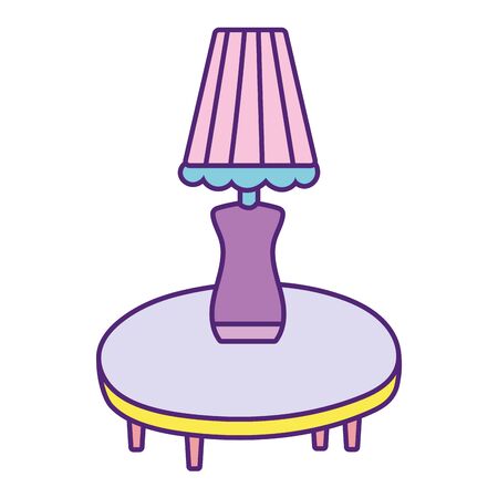round table with lamp decoration cartoon on white background vector illustrationのイラスト素材