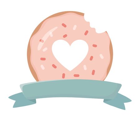 happy valentines day sweet bite donut ribbon decoration vector illustrationのイラスト素材