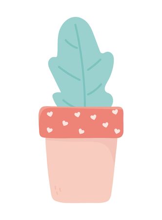 leaf plant in pot love hearts decoration valentines dayのイラスト素材