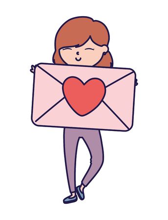 happy valentines day smiling woman with envelope message cardのイラスト素材