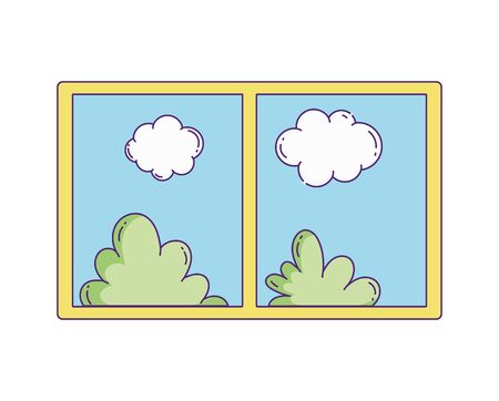 window bushes nature sky clouds on white backgroundのイラスト素材
