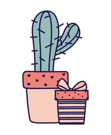 happy valentines day potted cactus gift box love heartsのイラスト素材
