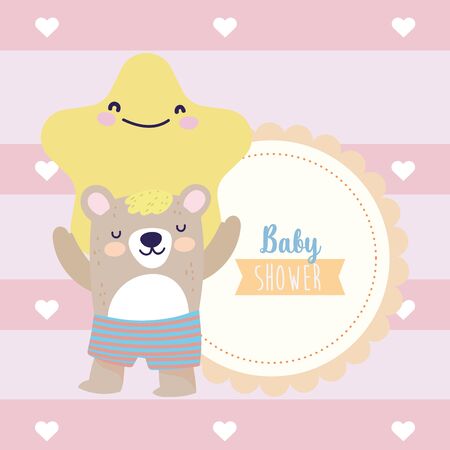 baby shower cute bear and star hearts decoration cartoonのイラスト素材