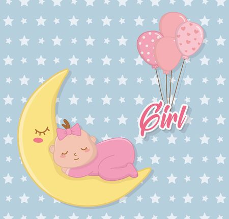 Baby shower of a girl design, Invitation party card decoration love celebrarion arribal and born theme Vector illustrationのイラスト素材