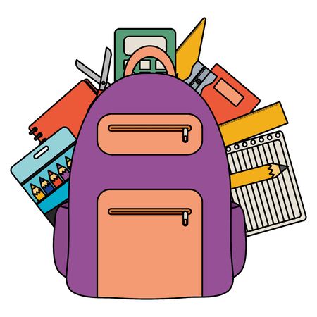 schoolbag with paper sheets and suppliesのイラスト素材