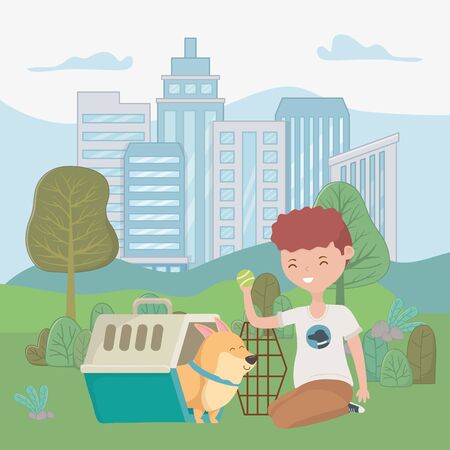 Boy with dog cartoon designのイラスト素材