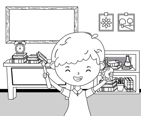 Boy kid in school classroom designのイラスト素材