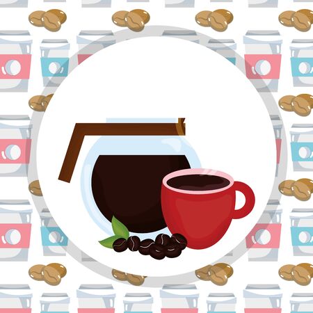 coffee time maker and cup with seeds fresh beverage vector illustrationのイラスト素材