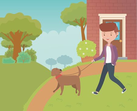 Boy with dog cartoon designのイラスト素材