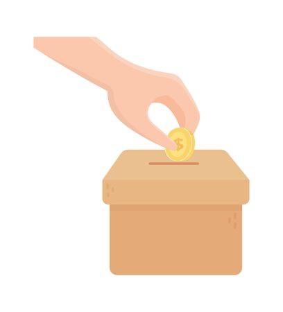 hand pushing coin in box charity and donation conceptのイラスト素材