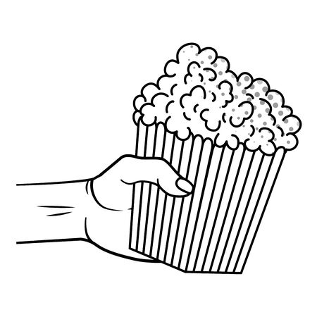 hand holding pop corn black and whiteのイラスト素材