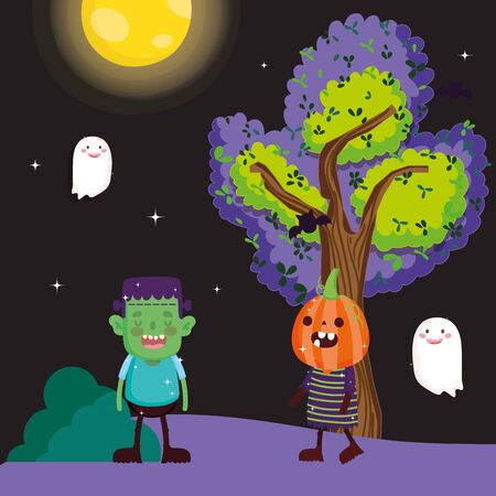 kids with costume halloween imageのイラスト素材