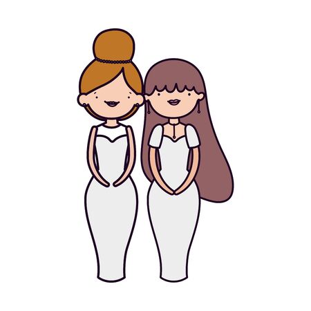 wedding brides women in elegant dress cartoon vector illustrationのイラスト素材