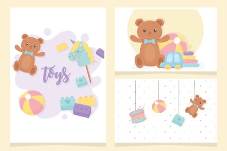 bear ball drum horse stick hang cartoon kids toysのイラスト素材