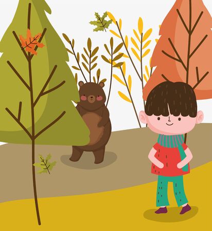 hello autumn season flat designのイラスト素材