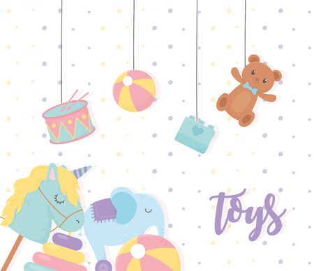 hanging bear ball drum block and elephant horse stick cartoon kids toysのイラスト素材