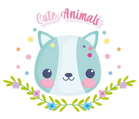 cute animals squirrel leaves flowers decoration cartoonのイラスト素材