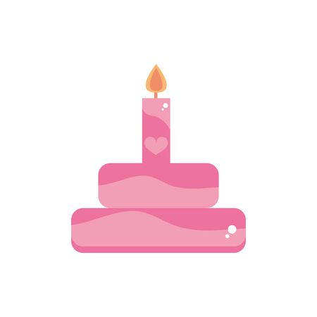 happy valentines day sweet cake with candle celebration pink designのイラスト素材