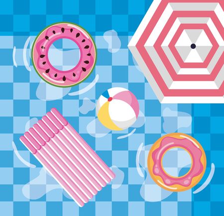 Summer design with pool, umbrella and floatのイラスト素材