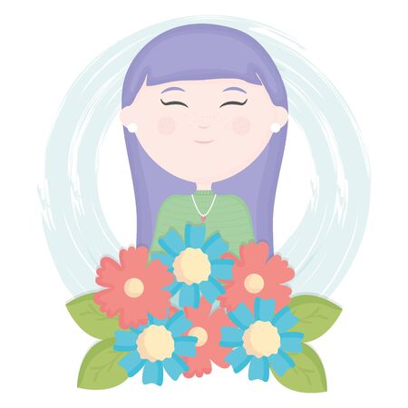 cute little girl with floral bouquet characterのイラスト素材