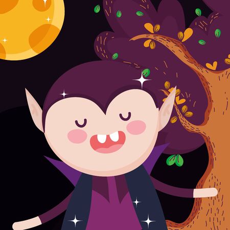 count dracula cartoon tree halloweenのイラスト素材