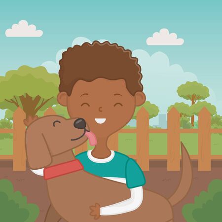 Boy with dog cartoon designのイラスト素材