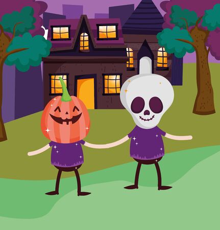 kids with costume halloween imageのイラスト素材