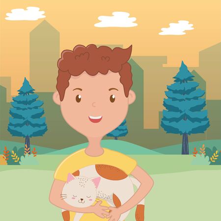 Boy with cat cartoon designのイラスト素材