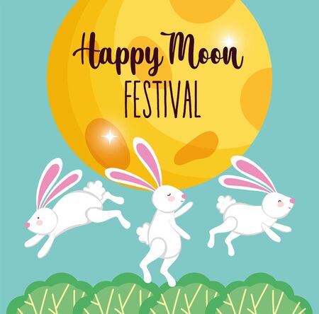 rabbit happy moon festival imageのイラスト素材