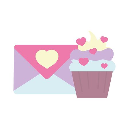 happy valentines day, sweet cupcake and message envelope hearts love celebration vector illustrationのイラスト素材