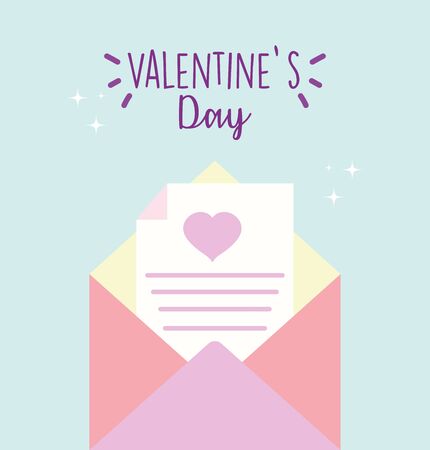happy valentines day, open envelope message paper celebration vector illustrationのイラスト素材