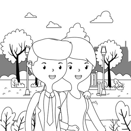 Couple of woman and man cartoon design, Relationship love romance holiday and together theme Vector illustrationのイラスト素材