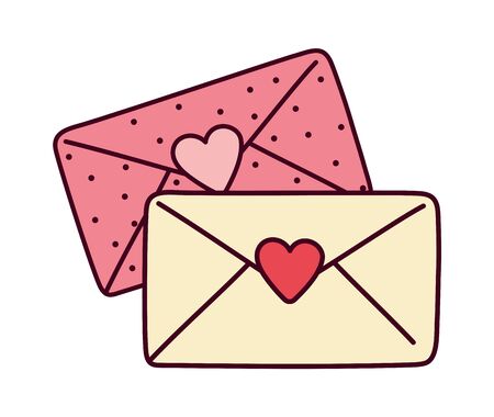 happy valentines day, envelopes message hearts love cards celebration vector illustrationのイラスト素材
