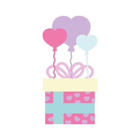 happy valentines day, gift box with balloons hearts decoration celebration vector illustrationのイラスト素材
