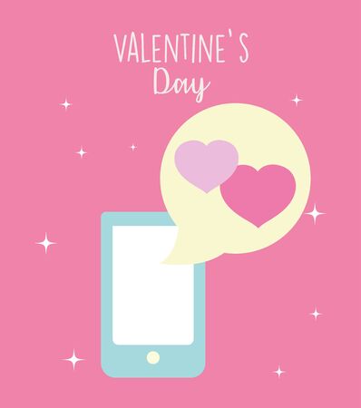 happy valentines day, smartphone speech bubbles hearts loveのイラスト素材