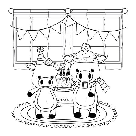 Cartoons design, Animal happy birthday celebration decoration and surprise theme Vector illustrationのイラスト素材