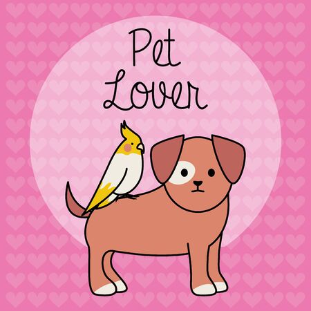 little dog with bird adorables mascots charactersのイラスト素材