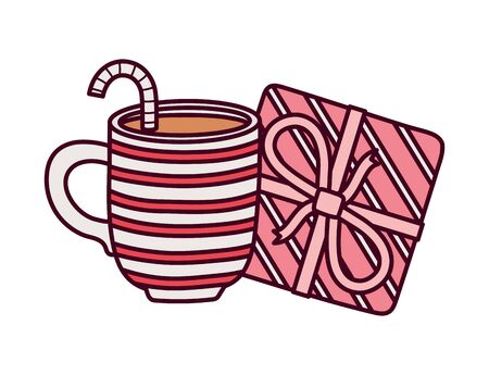 Cup chocolate and striped gift box decoration celebration vector illustrationのイラスト素材