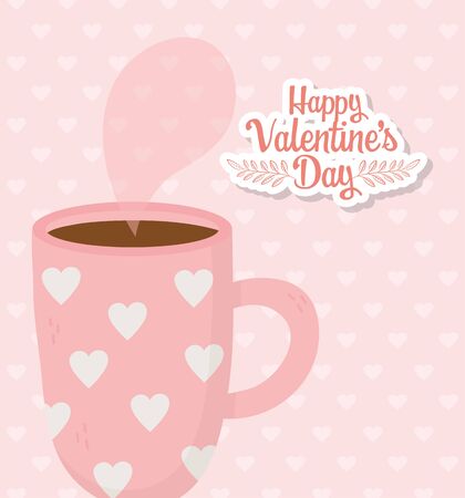happy valentines day, hot coffee cup with hearts romantic backgroundのイラスト素材