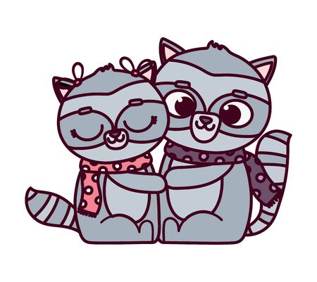 happy valentines day, cute couple raccoon with scarvesのイラスト素材