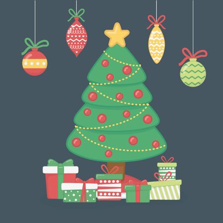 happy merry christmas card with pine treeのイラスト素材