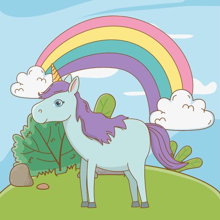 Isolated white unicorn cartoon design vector illustrationのイラスト素材
