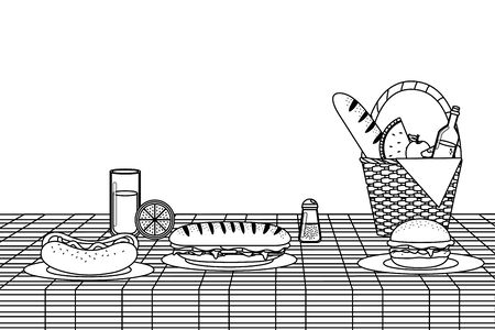 Picnic basket design, Food summer outdoor leisure healthy spring lunch and meal theme Vector illustrationのイラスト素材