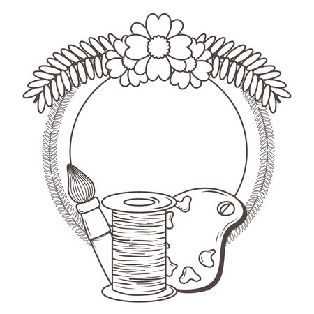 Paint palette brush and thread designのイラスト素材