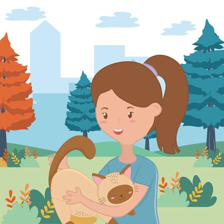 Girl with cat cartoon design, Mascot pet animal domestic cute life nature and fauna theme Vector illustrationのイラスト素材