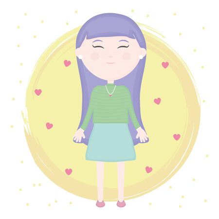 cute little girl character with hearts loveのイラスト素材