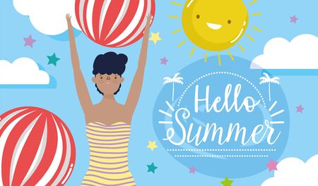 woman hello summer holiday designのイラスト素材