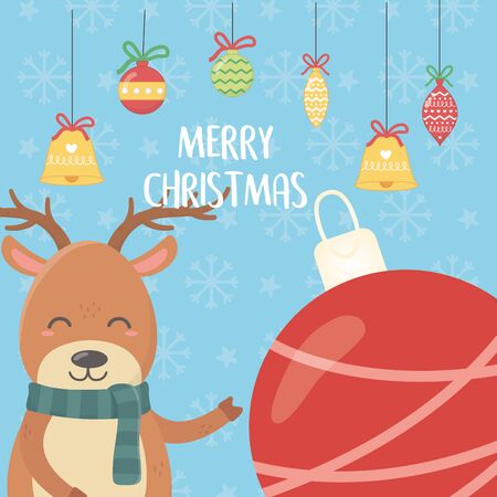 reindeer with balls snowflakes decoration merry christmas card vector illustrationのイラスト素材