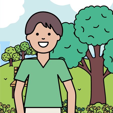 happy young man in the landscapeのイラスト素材