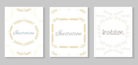 set invitation cards with leafs golden calligraphyのイラスト素材